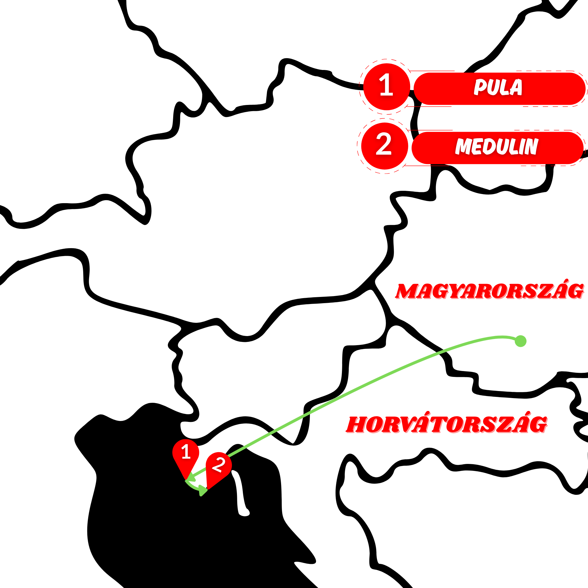PULA - ISZTRIA RÓMÁJA és tengerparti fürdőzés Medulinban! térképe