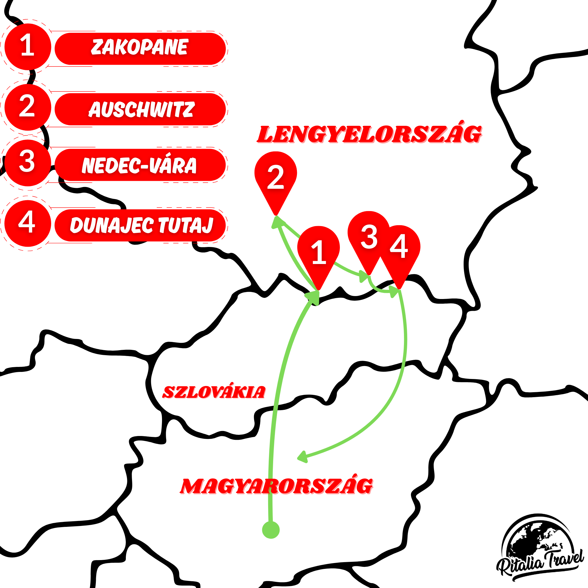 Auschwitz, Zakopane és a Dunajec vidéke térképe
